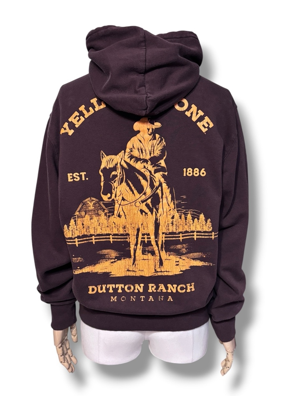 YELLOWSTONE Brown Graphic Hoodie Size Small Limited Run for Crew - Picture 4 of 11